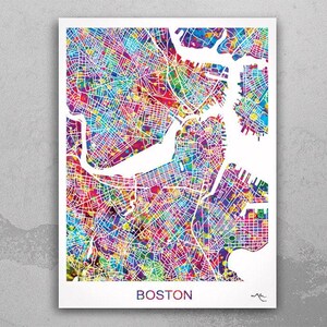 Boston Map, Boston Watercolor Print, Boston Street Map, Travel Decor, Map Art, Wall Hanging,  Massachusetts Street Map, Boston Print-890