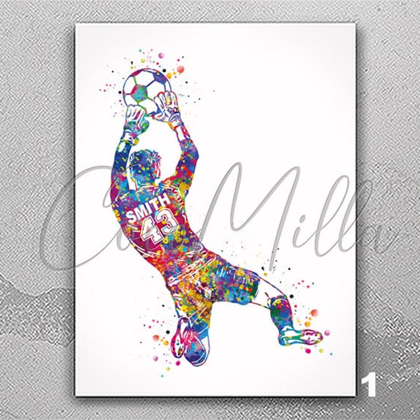 Soccer Goalie Personalized Watercolor Print Goalkeeper Boy Male Football Gift Soccer Player Customized Soccer Gift Man Cave Wall Art-2389