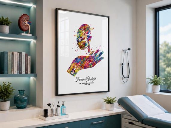 Kidney Transplant Watercolor Print, Nephrology Clinic Decor, Nephrologist Gift-2586
