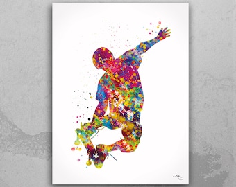 Skateboard Watercolor Print Skateboarder Street Sport Art Wall Art Giclee Wall Decor Boys Room Home Decor Nursery Skateboarding Wall Art-257