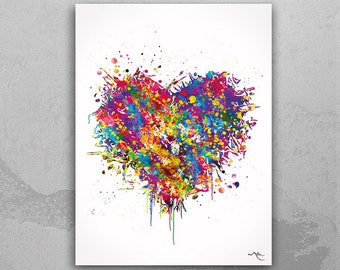 Heart Love Watercolor Print Valentines Day For Her For Him Abstract Bedroom Decor Housewarming Gift Wall Art Home Decor Wall Hanging-186