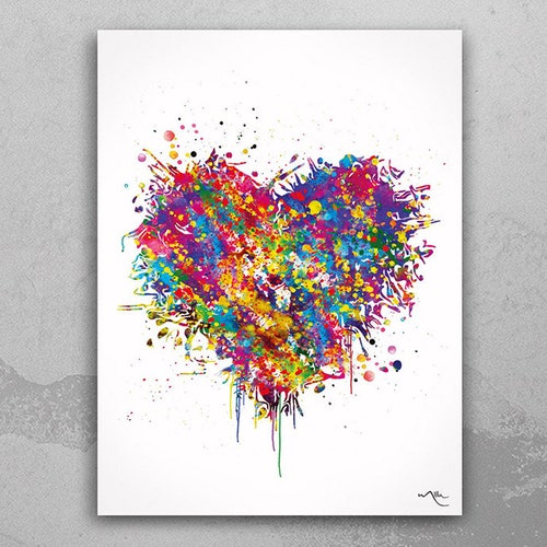 Heart Love Watercolor Print Valentines Day for Her for Him - Etsy
