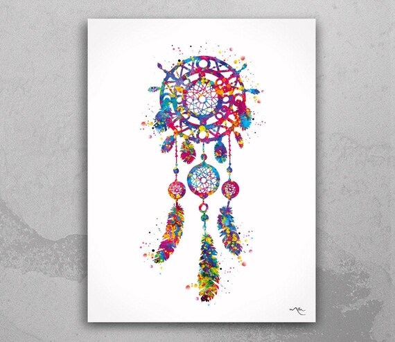 Watercolor Dreamcatcher Art Print, Indie Boho Wall Decor-594