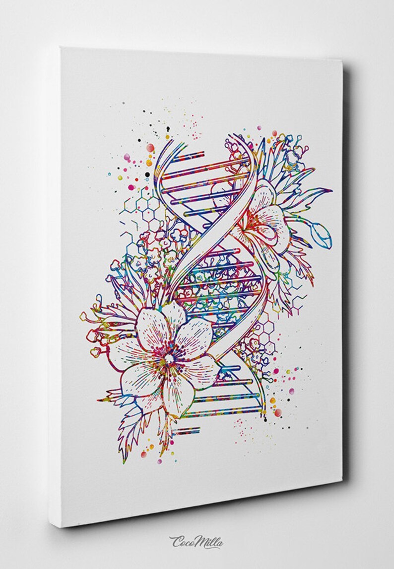 DNA Floral Art Watercolor Print DNA Helix Structure Medical Etsy