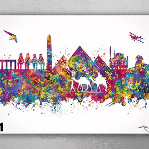 Egypt Skyline Watercolor Print Cairo Housewarming Gift Office Decor Wall Wedding Gift Honeymoon Wall Decor Art Home Decor Wall Hanging-2579