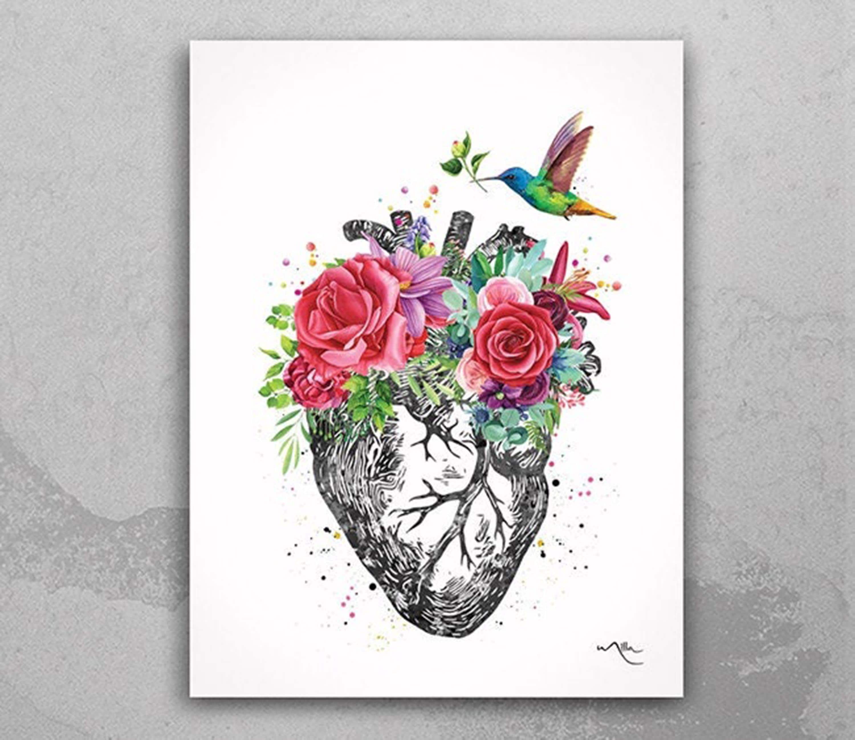 Floral Heart Anatomy Watercolor Print - Medical Art Cardiology Decor ...