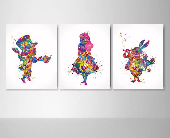 Alice in Wonderland Watercolor Print Set, Kids Room Decor-968