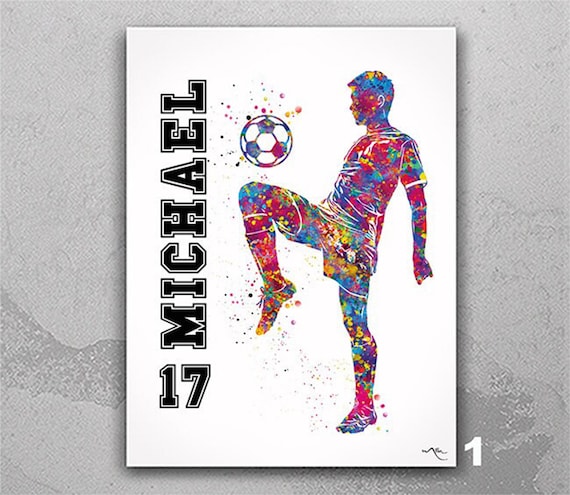 Personalized Soccer Player Watercolor Print, Sports Fan Gift-2585