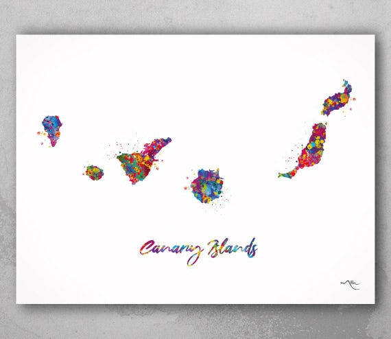 Canary Islands Watercolor Map Print, Spain Wall Art-2040