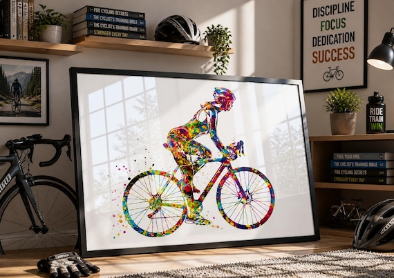 Woman Road Bike Watercolor Art Print-2412