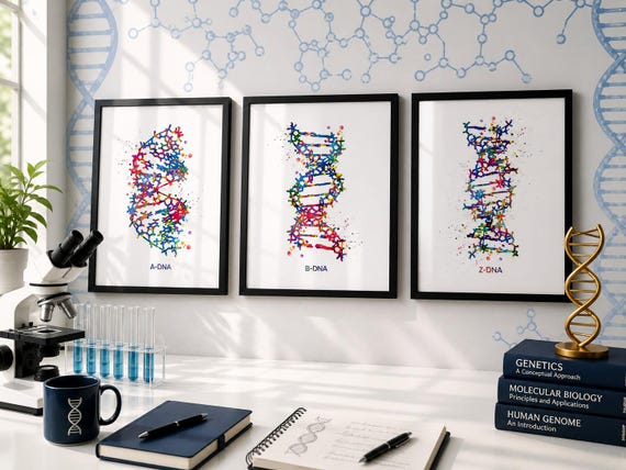 DNA Molecule Watercolor Print Set of 3, Medical Science Art-1056