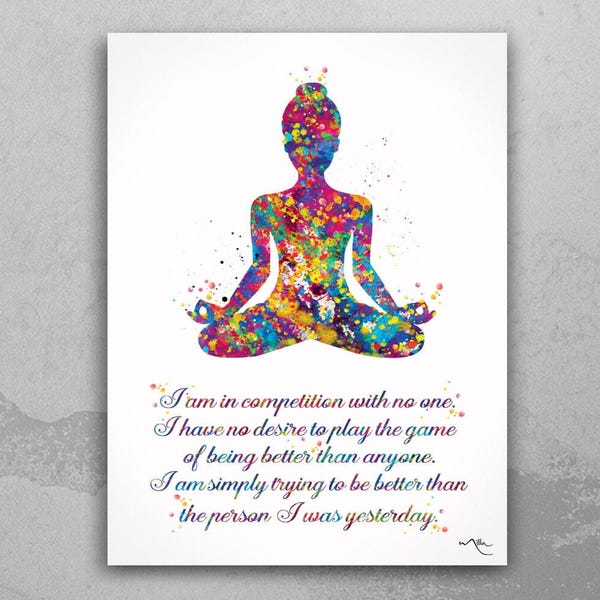 Yoga Pose Watercolor Print, Motivational Yogi Art-265