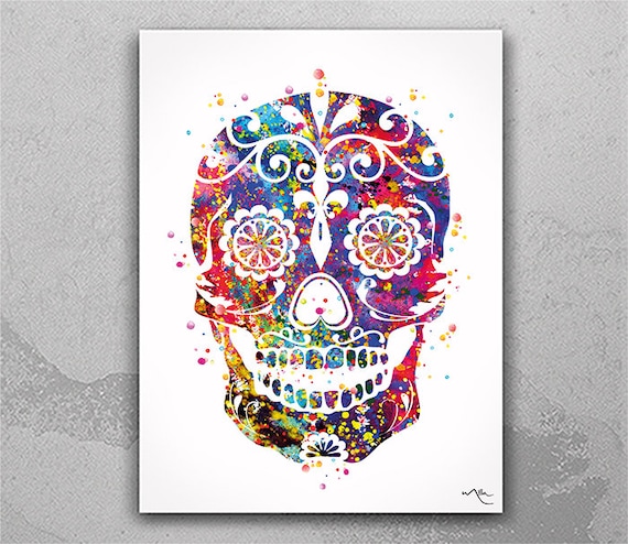 Sugar Skull Watercolor Print: Gothic Halloween Decor-266
