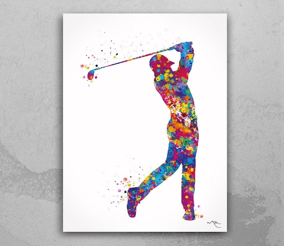 Golf Player Watercolor Print, Sports Wall Art-1899