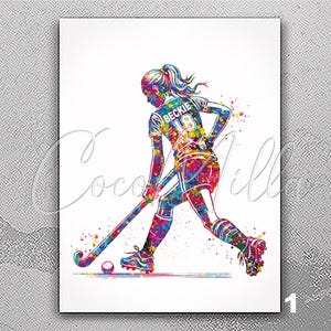 Field Hockey Player Personalized Women Girl Female Watercolor Print Sports Girl Teen Room Decor Personalized Gift Customize Wall Art-2916