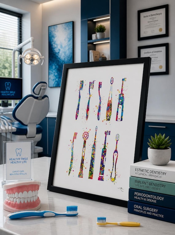 Toothbrush Art Print | Watercolor Dental Clinic Decor-2459
