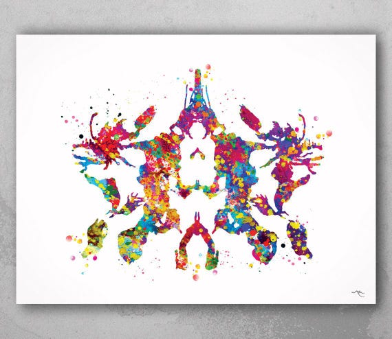 Rorschach Inkblot Watercolor Print: Psychology Art, Office Decor-1283