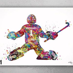 Field Hockey Goalie Male Boy Man Personalized Watercolor Print Hockey Goalkeeper Teen Decor Personalized Gift Customize Hockey Wall Art-2405