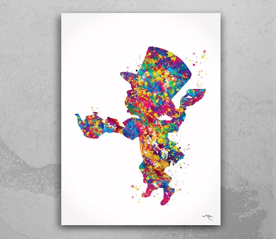 Mad Hatter Watercolor Print, Alice in Wonderland Nursery Art-1560