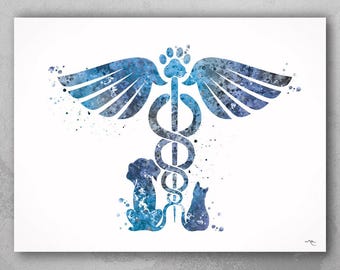 Veterinary Caduceus Watercolor Print, Clinic Wall Art-1418