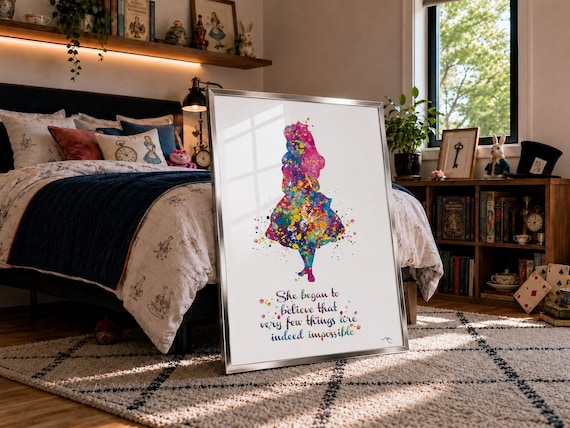 Alice in Wonderland Watercolor Print, Inspirational Quote Art-633