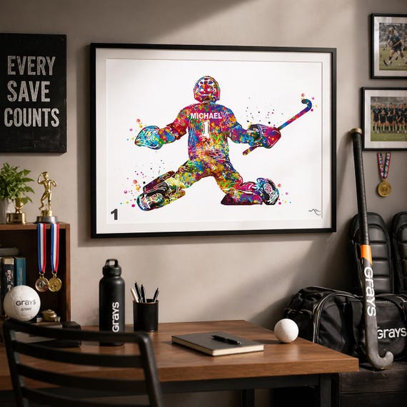 Personalized Field Hockey Goalie Watercolor Print-2405