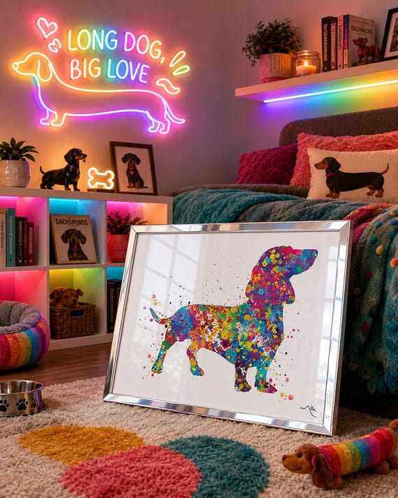 Watercolor Dachshund Print, Colorful Dog Art, Home Decor-1221
