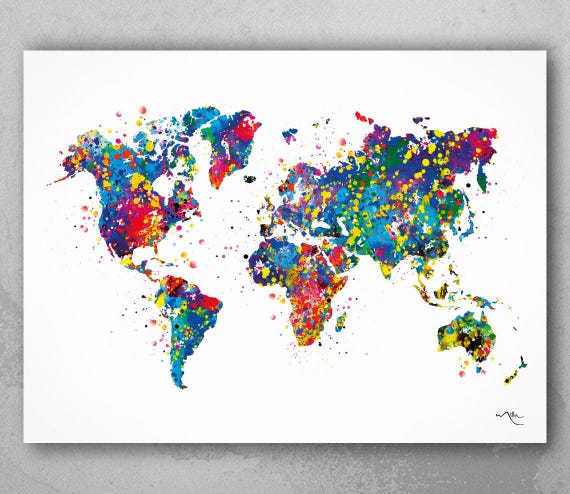 Watercolor World Map Art Print: Colorful Travel Wall Decor-59