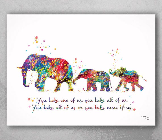 Elephant Family Watercolor Art Print - Nursery Wall Decor-361