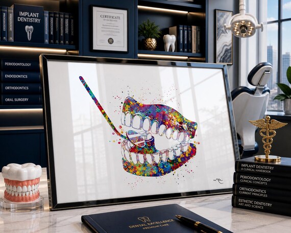 Dental Art Watercolor Print, Orthodontist Gift-2719