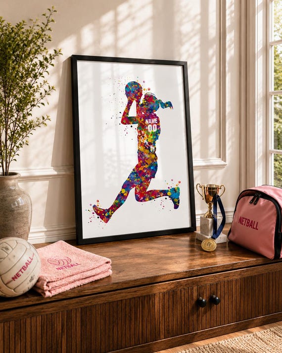 Personalized Netball Player Watercolor Art Print, Sports Team Gift-1884