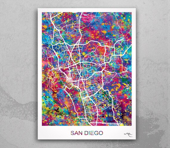 San Diego Map Art Print | Colorful Watercolor City Map-1738