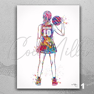 Netball Player Female Personalized Gift Watercolor Print Netball Woman Girl Netball Poster Netball Team Christmas Gift Personalised-2927