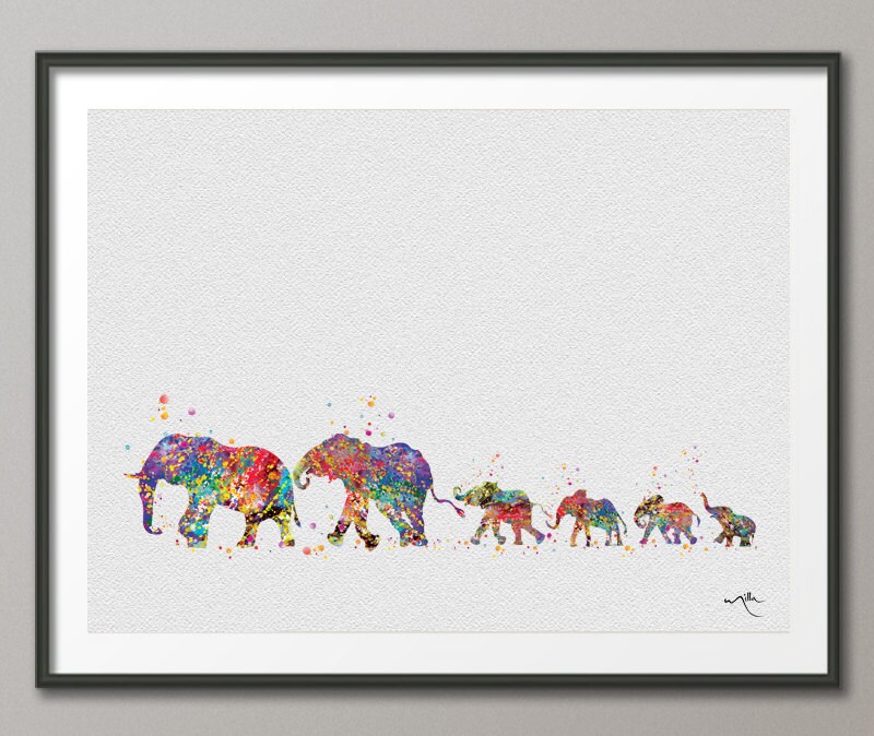 Elephant Family Watercolor Print Four Kids Baby Decor Painting Ireland - Bebe Home Decor Wall Art Elephant Family Watercolor Print Four Kids Baby Decor Painting Ireland - Bebe Home Decor Wall Art