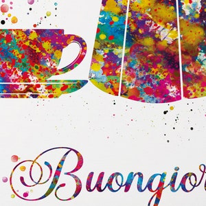 Buongiorno Moka Pot Watercolor Print, Italian Coffee Art-2202 image 8