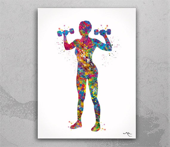 Fitness Girl Watercolor Print: Weightlifting Art-2425