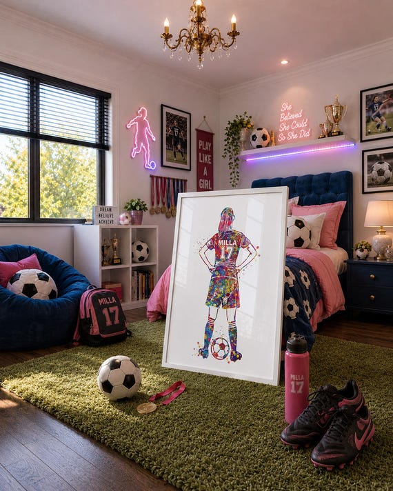 Personalized Soccer Player Watercolor Print, Female Football Gift-2319