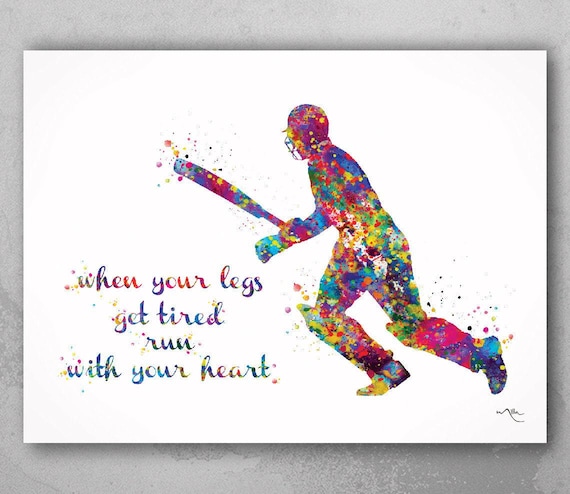 Cricket Player Watercolor Print, Sports Home Decor-1894
