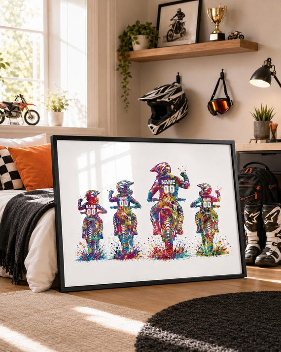 Personalized Dirt Bike Dad and Sons Poster, Motocross Print, Man Cave Decor-3053