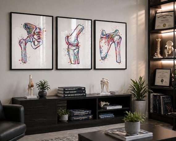 Anatomical Watercolor Print Set: Hip, Knee, Shoulder Bone Art-2006