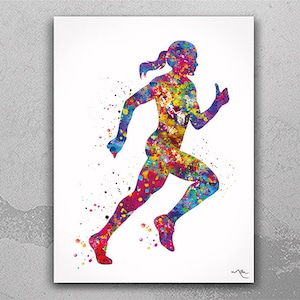Runner Woman Watercolor Print Runner Woman Female Girl Marathon Winner Art Athlete Personalised Gift Poster Sports Running Gift Runners-2357