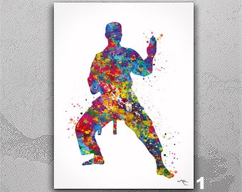 Karate Watercolor Print, Martial Arts Wall Art-2683
