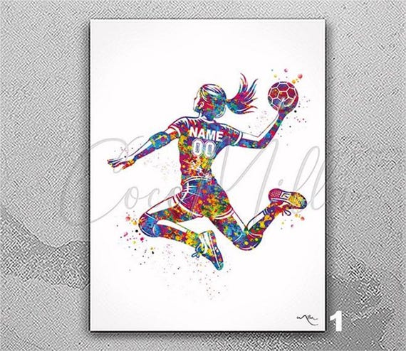 Personalized Handball Player Watercolor Print, Teen Girl Room Decor-2888