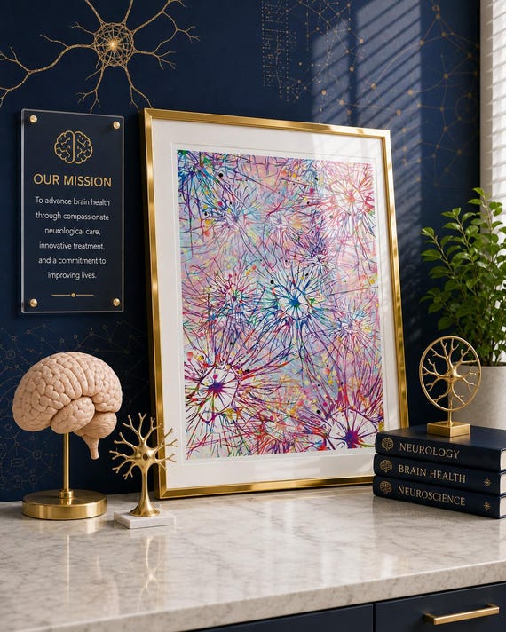 Synaptic Network Watercolor Print, Neurology Brain Art, Doctor Office Decor-1251