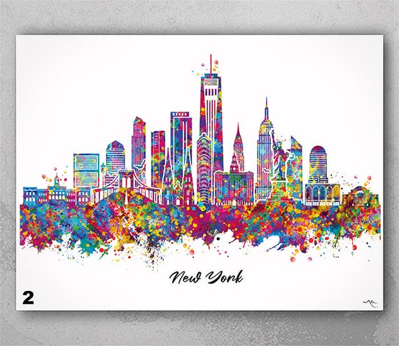 New York Skyline Watercolor Print Cityscape Painting Housewarming Gift Wall Art Office Decor Travel Wall Decor Home Decor Wall Hanging-2673