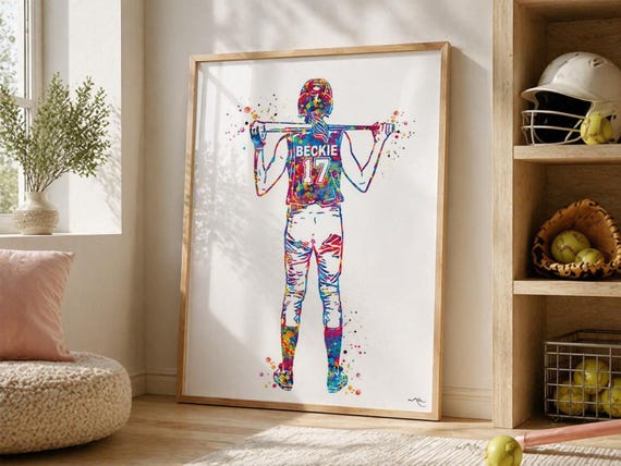 Personalized Softball Player Watercolor Print, Teen Girl Room Decor-2399