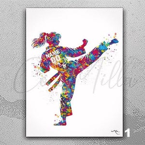 Personalised Martial Art Girl Watercolor Print Karate, Judo, Taekwondo, Female Woman Personalized Gift Christmas, Customize Wall Art-2884
