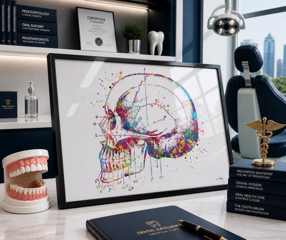 Skull & Tooth Anatomy Watercolor Print - Dental Art-159