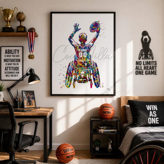Wheelchair Rugby Player Watercolor Print, Sports Wall Art-3024