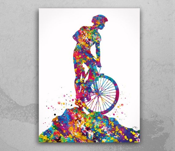 Mountain Biker Watercolor Print Dirt Bike Mountain Biker | Etsy